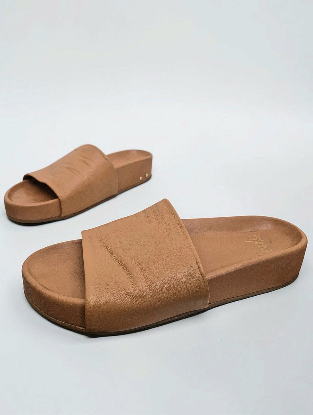 Beek Pelican Leather Platform Slide Sandals Size 8 Honey Tan Boho Comfort